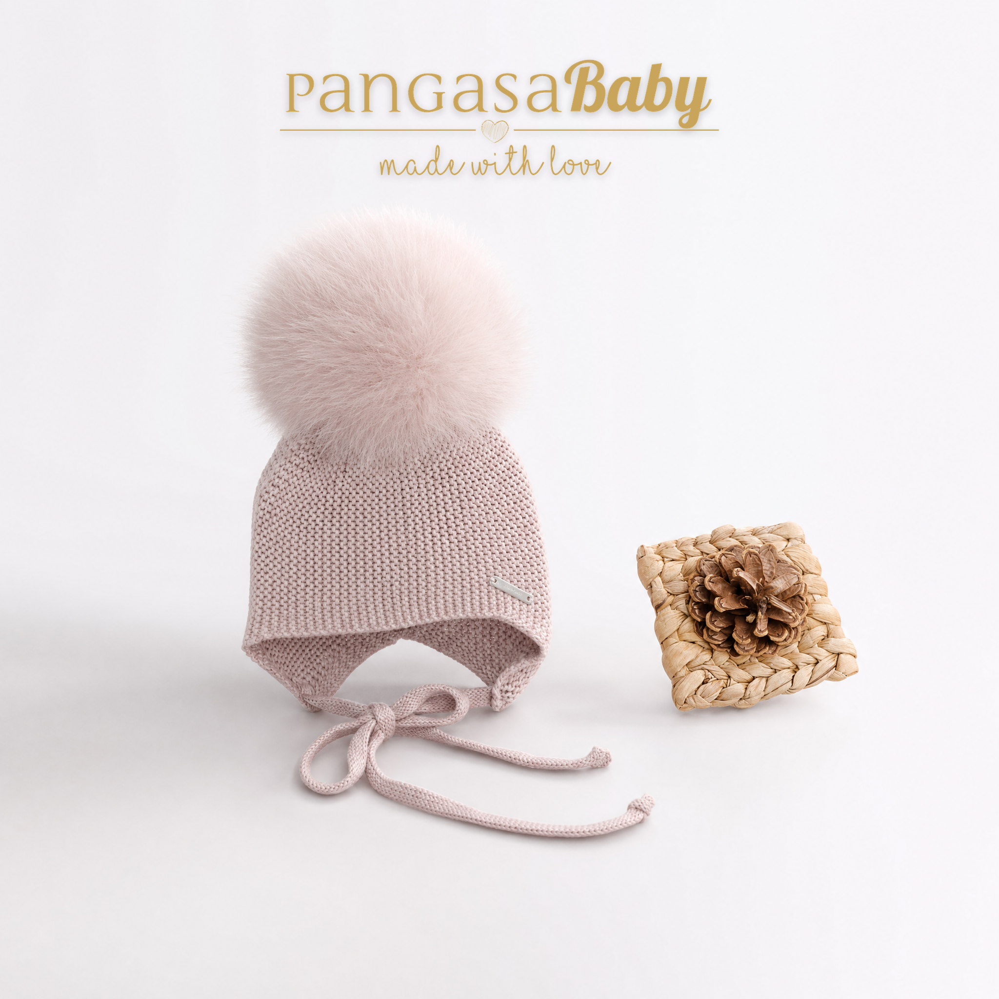 Gorro Orejero Pompón Pelo Rosa Vintage Pangasa
