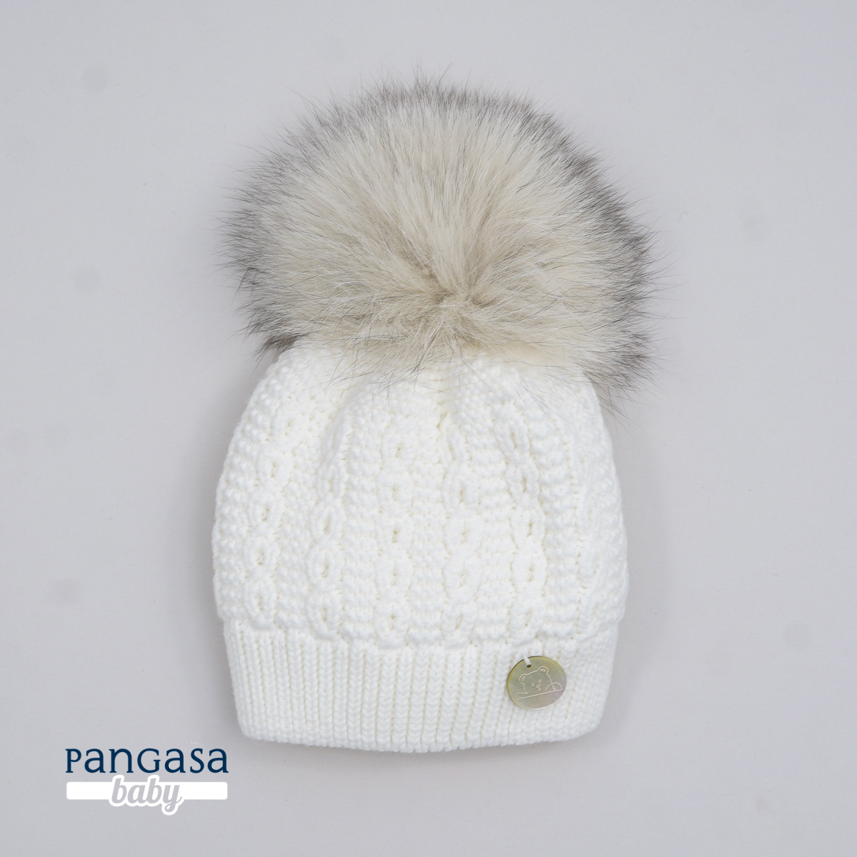 Gorro ochos Pompón Pelo Marfil Pangasa
