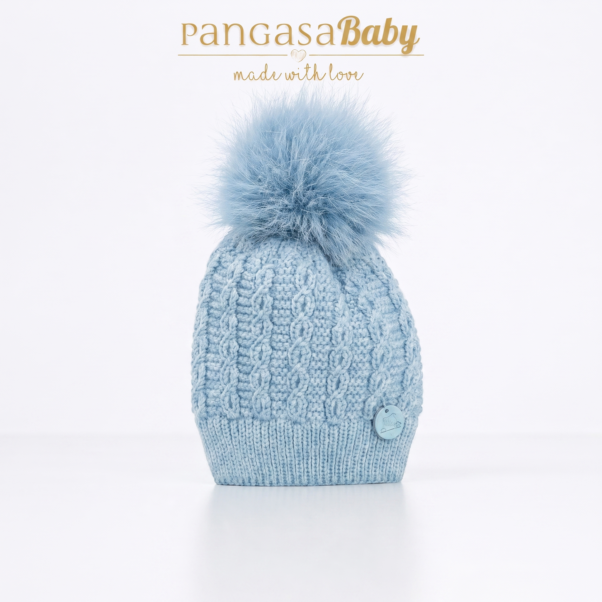 Gorro Ochos Pompón Pelo Celeste Empolvado Pangsa
