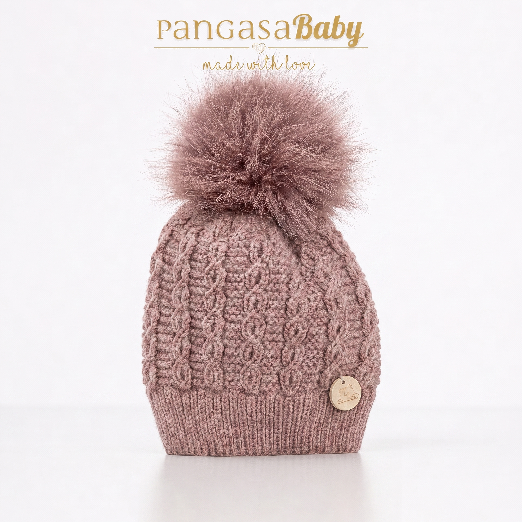 Gorro Ochos Pompón Pelo Rosa Vintage Pangasa