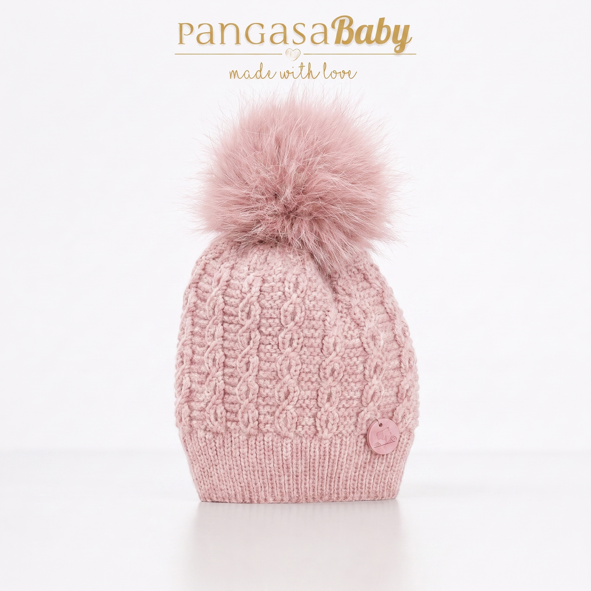 Gorro Ochos Pompón Pelo Rosa Empolvado Pangasa