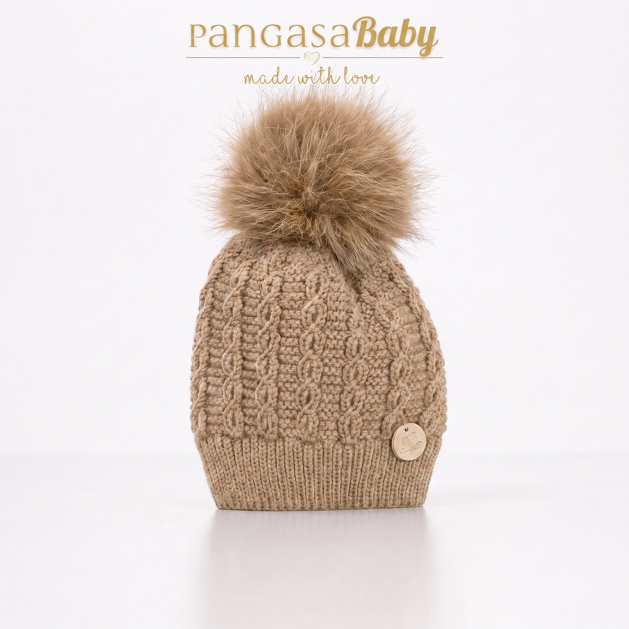 Gorro Ochos Pompón Pelo Arena Pangasa