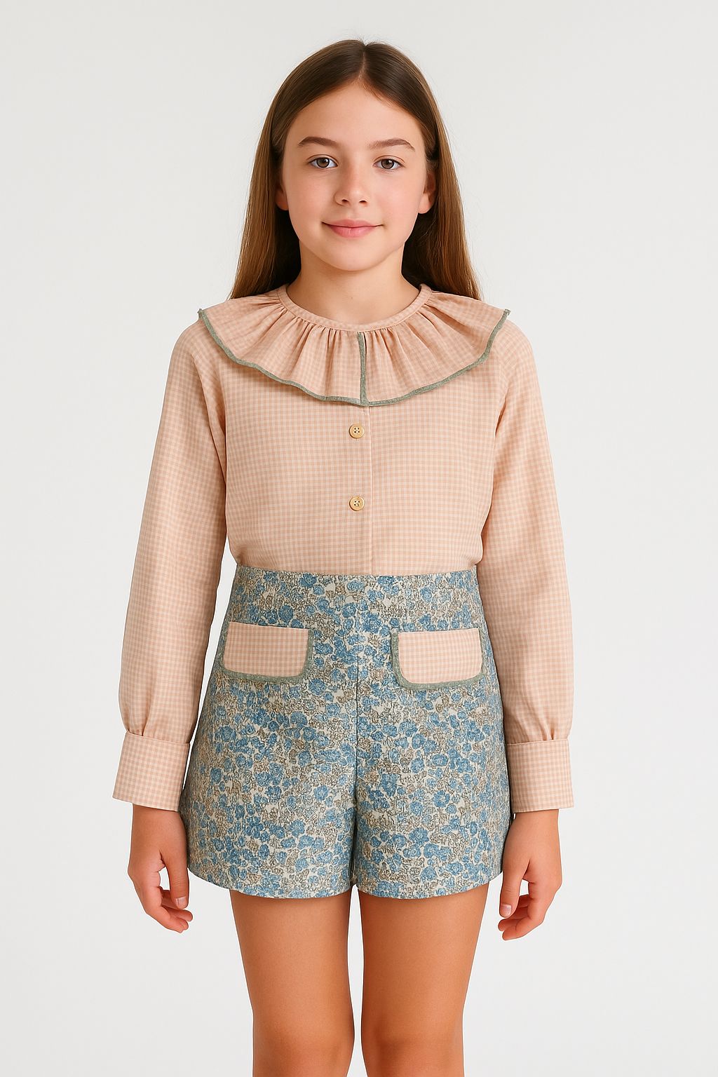 Conjunto NiÑa Cuadro Vichy Flores Copo