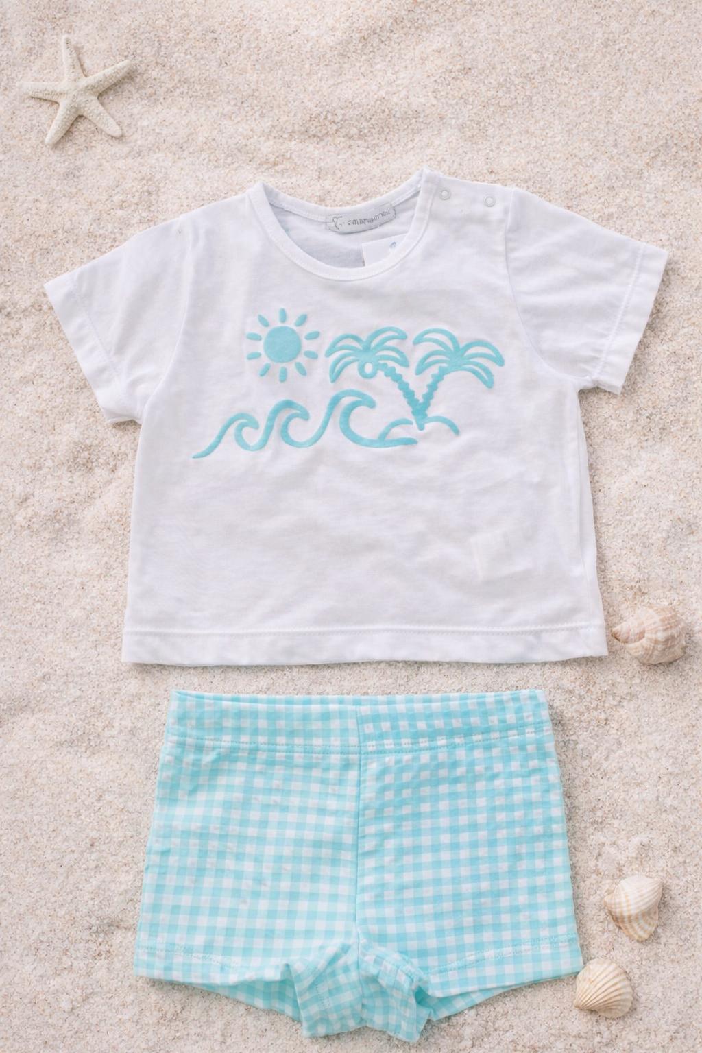 Conjunto BaÑo Vichy Turquesa NiÑo Calamaro