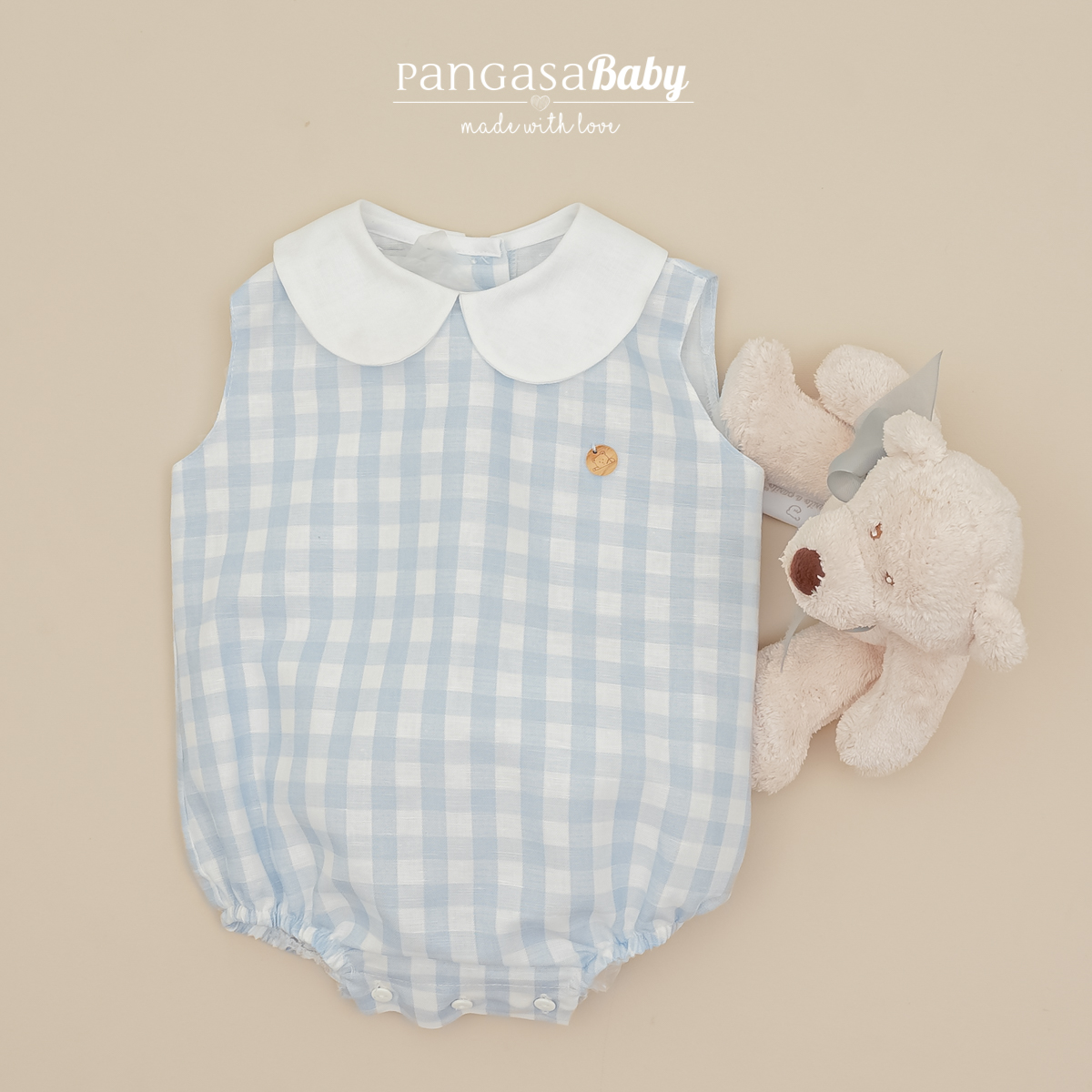 Pelele Todo Tela Cuadros Celeste Empolvado Pangasa