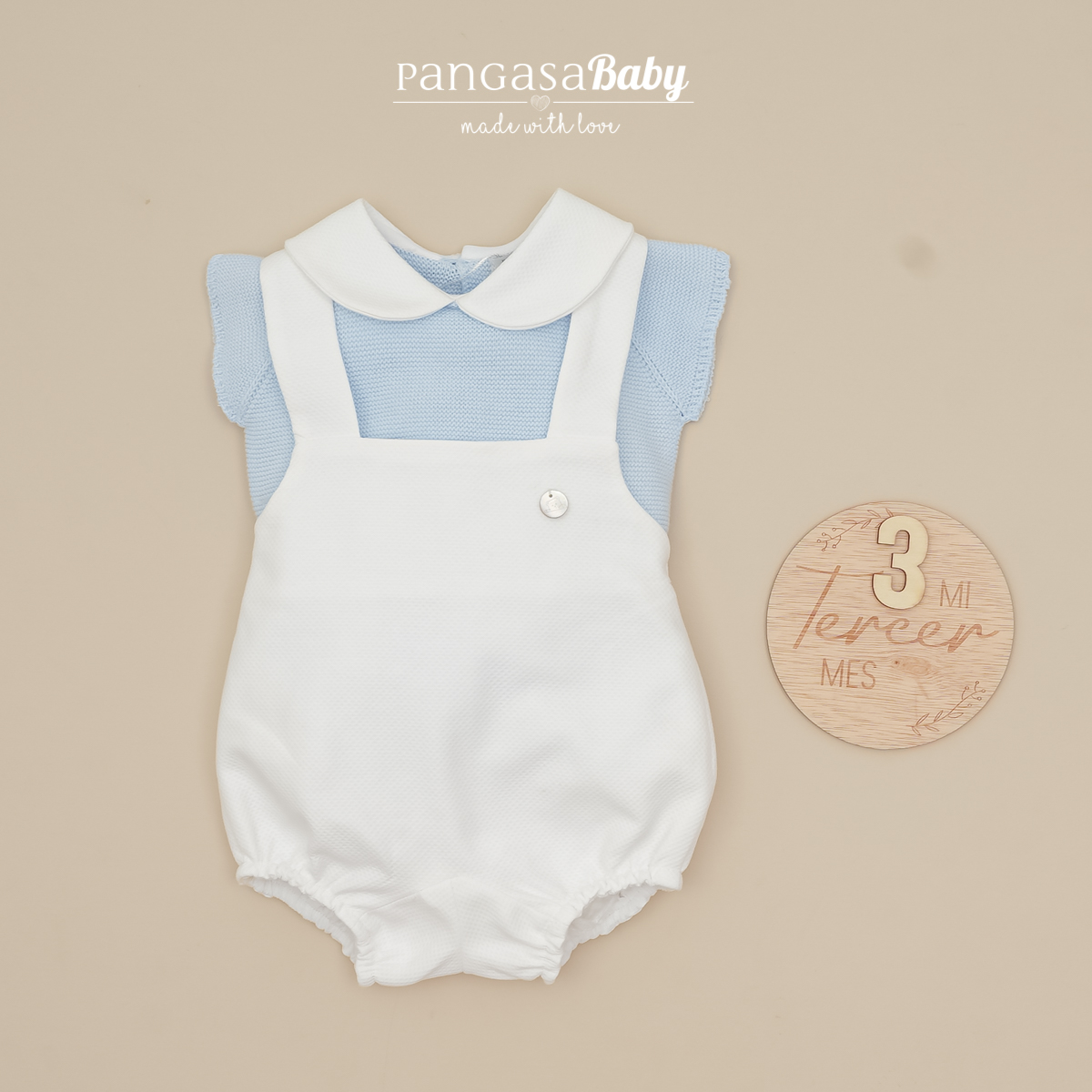 Conjunto Peto Pique Celeste Bebe Pangasa