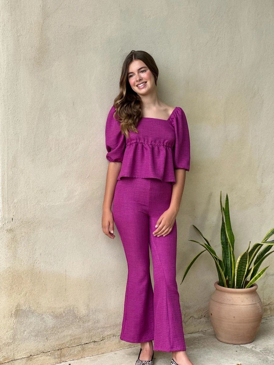 Conjunto Pantalon  Y Top Fucsia Eve Children