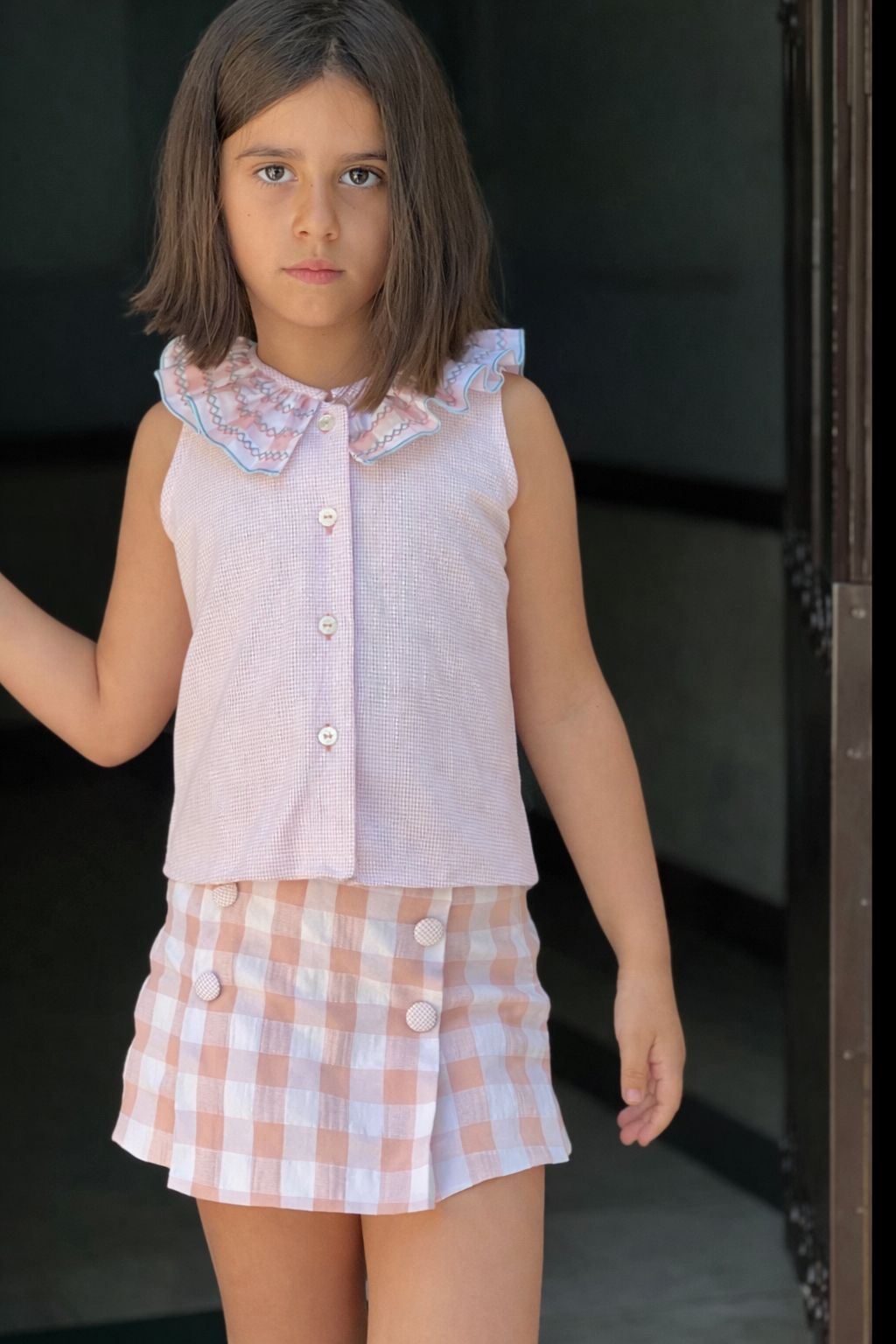 Conjunto Cuadrito Vichy Rosa Copo