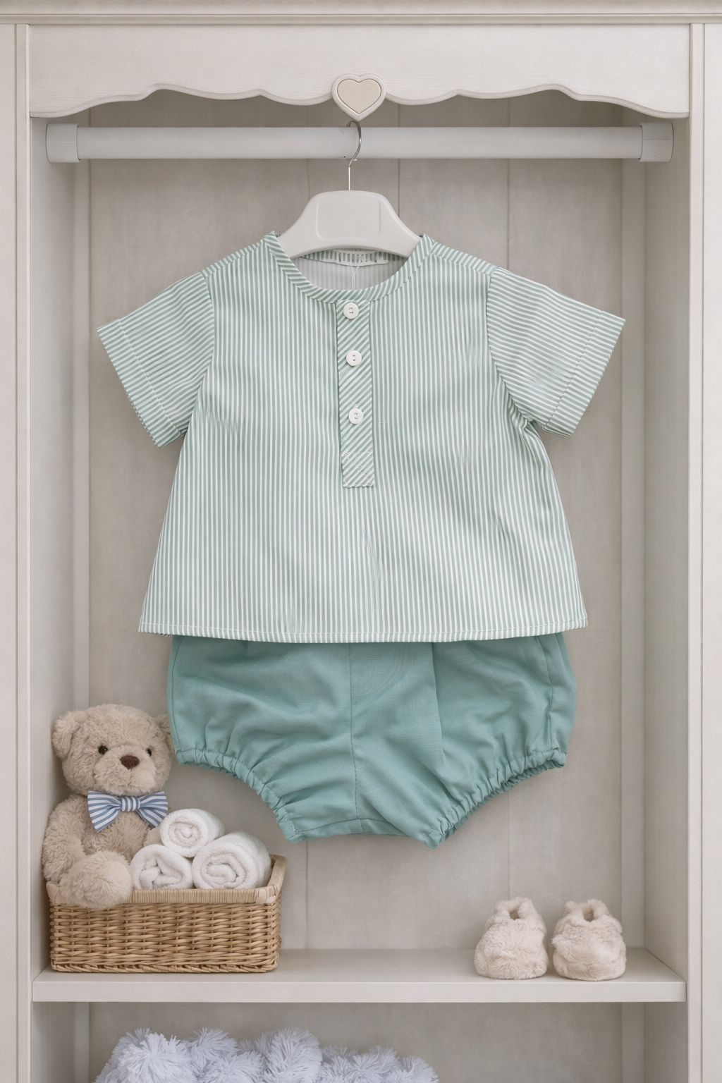 Conjunto Camisa Rayas Y Bermuda NiÑo  Verde Paloma De La O