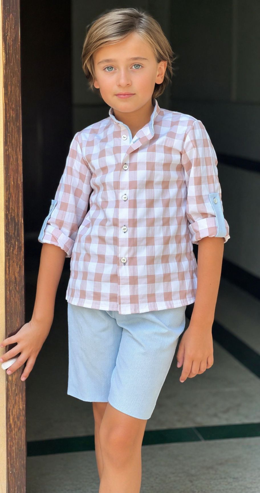 Conjunto NiÑo Vichy Rosa Copo