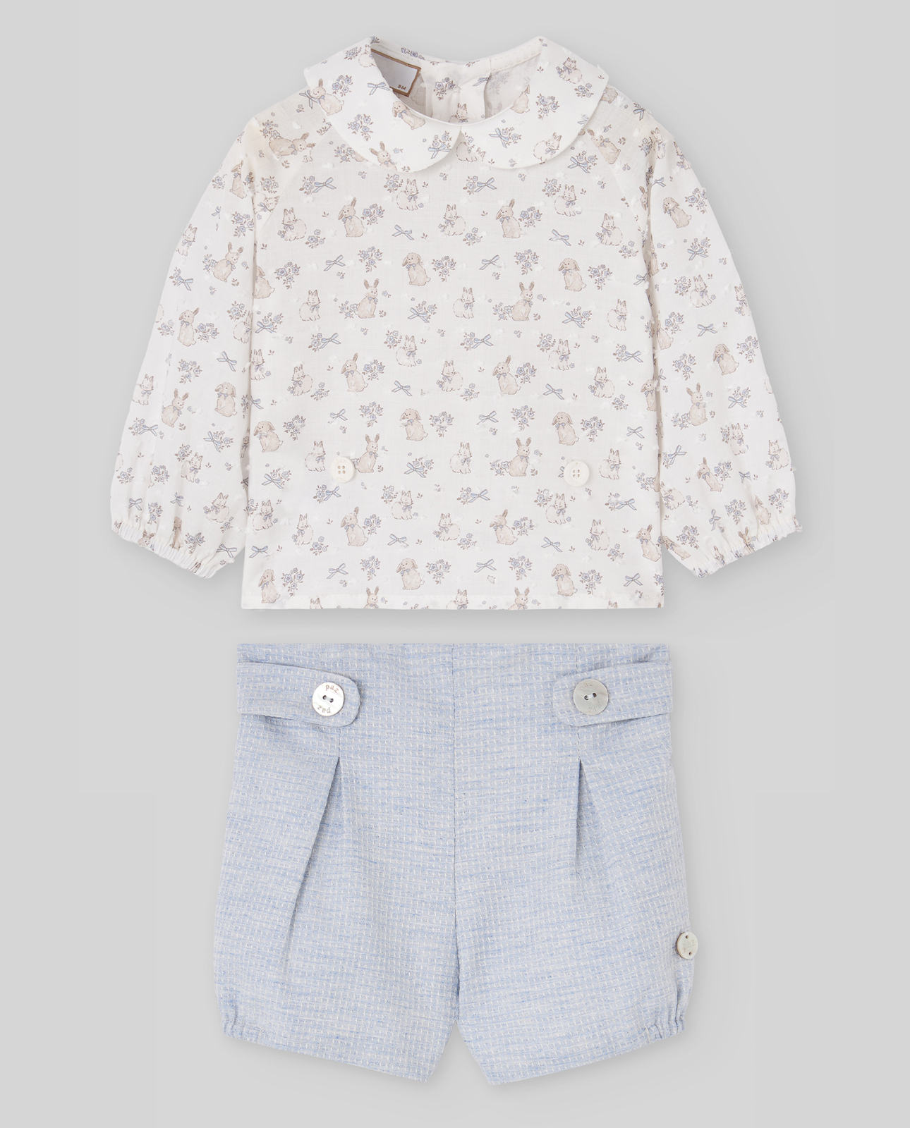 Conjunto Blusa Y Pantalon Corto NiÑo Azul Tiza Paz Rodriguez